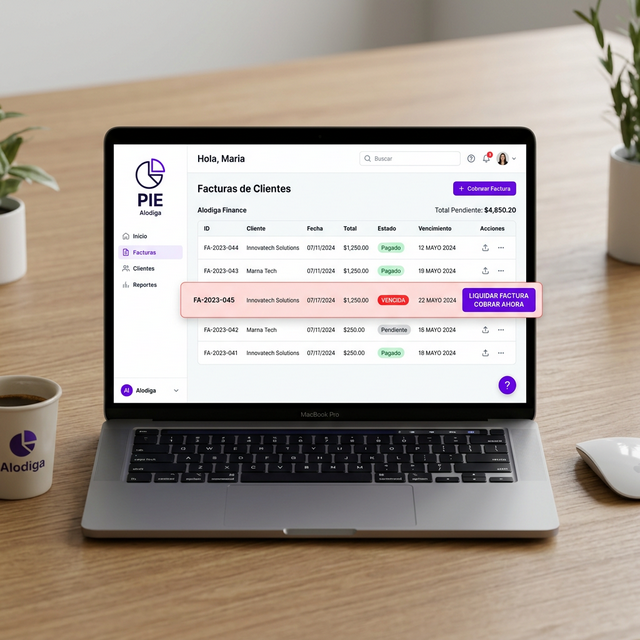 Interfaz de Factoring Inteligente Alodiga - Liquidación de facturas y flujo de caja